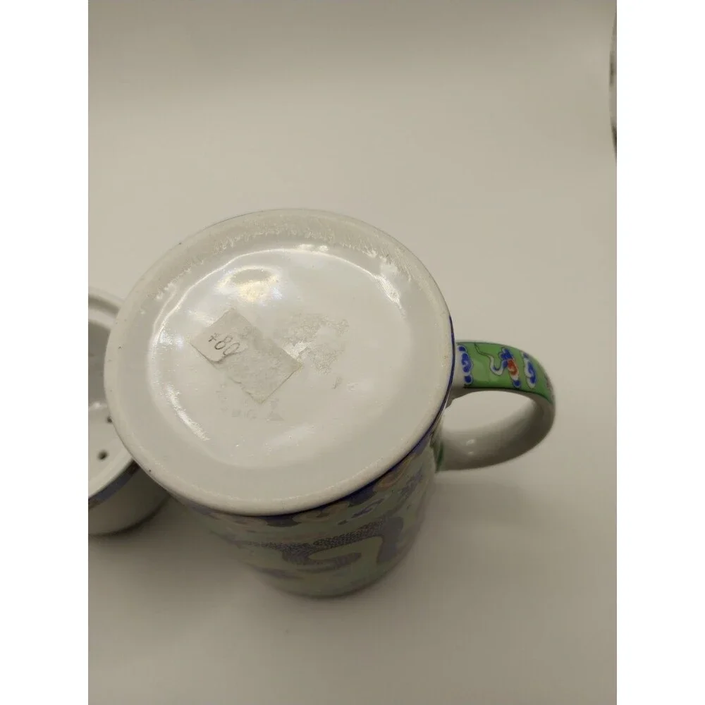 Vintage German Ceramic Tea Cup Infuser w Lid Japanese Dragon